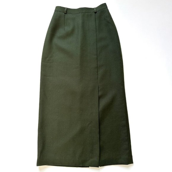 Vintage Dresses & Skirts - Vintage 100% Pure Wool Forest Green / Dark Green Long Midi Skirt size Sm…